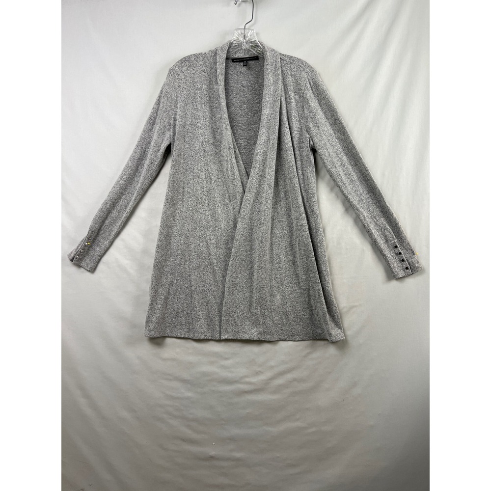 White House Black Market Cardigan Women XS Gray Marled Open Front Button Cuff